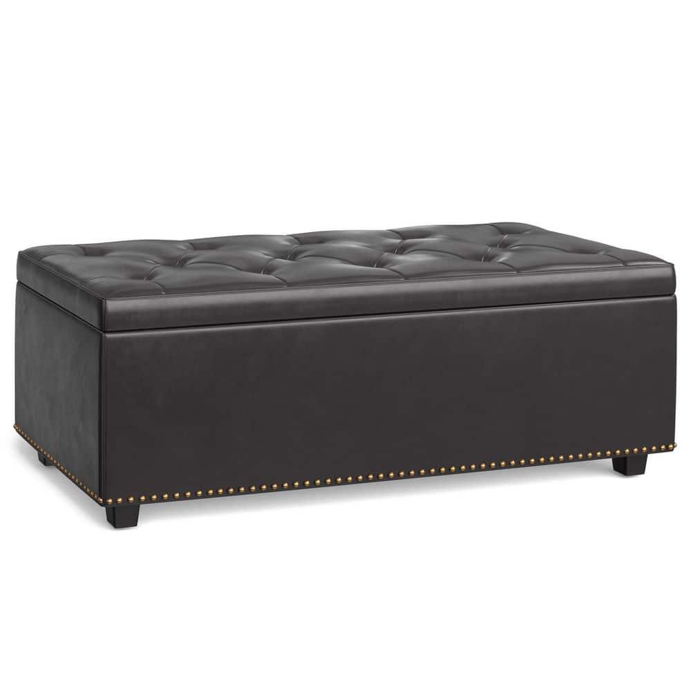 Simpli Home Hamilton 44"W Upholstered Lift-Top Storage Ottoman with Nailhead Trim and Tufted Detailing