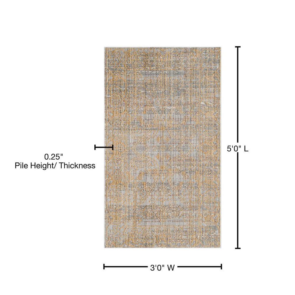 SAFAVIEH Valencia Julian Overdyed Polyester Area Rug, Grey/Gold, 3' x 5'