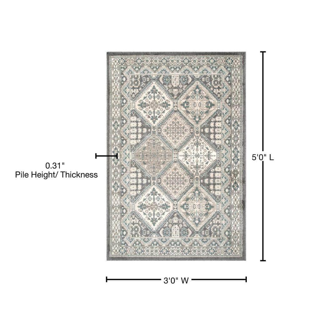 Nuloom 3x5 Becca  Tiled Indoor Area Rug, Charcoal, Faded Transitional Design, Stain Resistant, BedroomLiving Room, Kitchen,