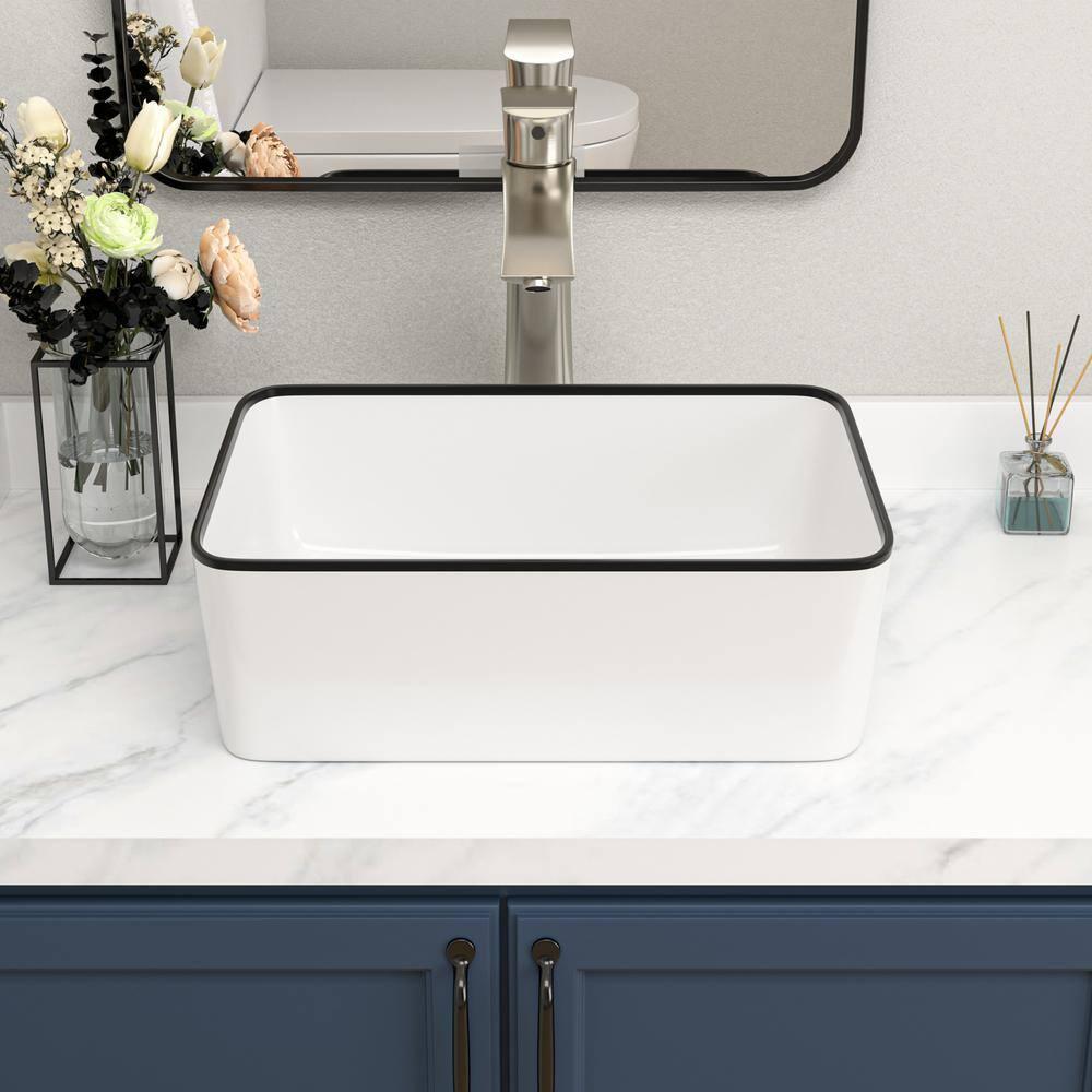 19 x 15 Inch Ceramic Rectangular Vessel Bathroom Sink Above Counter White Sink Bathroom Vessel Sink