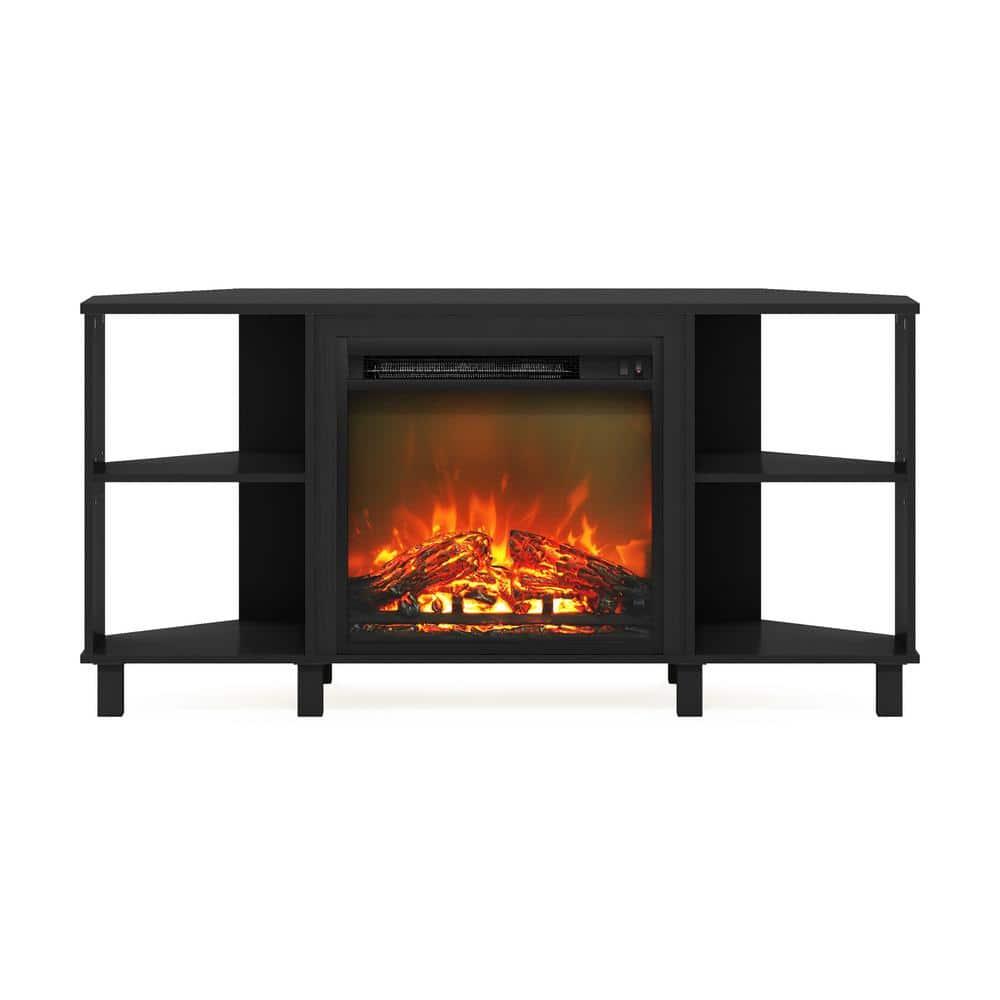 Furinno Corner Fireplace TV Stand Entertainment Console W/4 Open Storage Compartments for TV up to 55",Americano