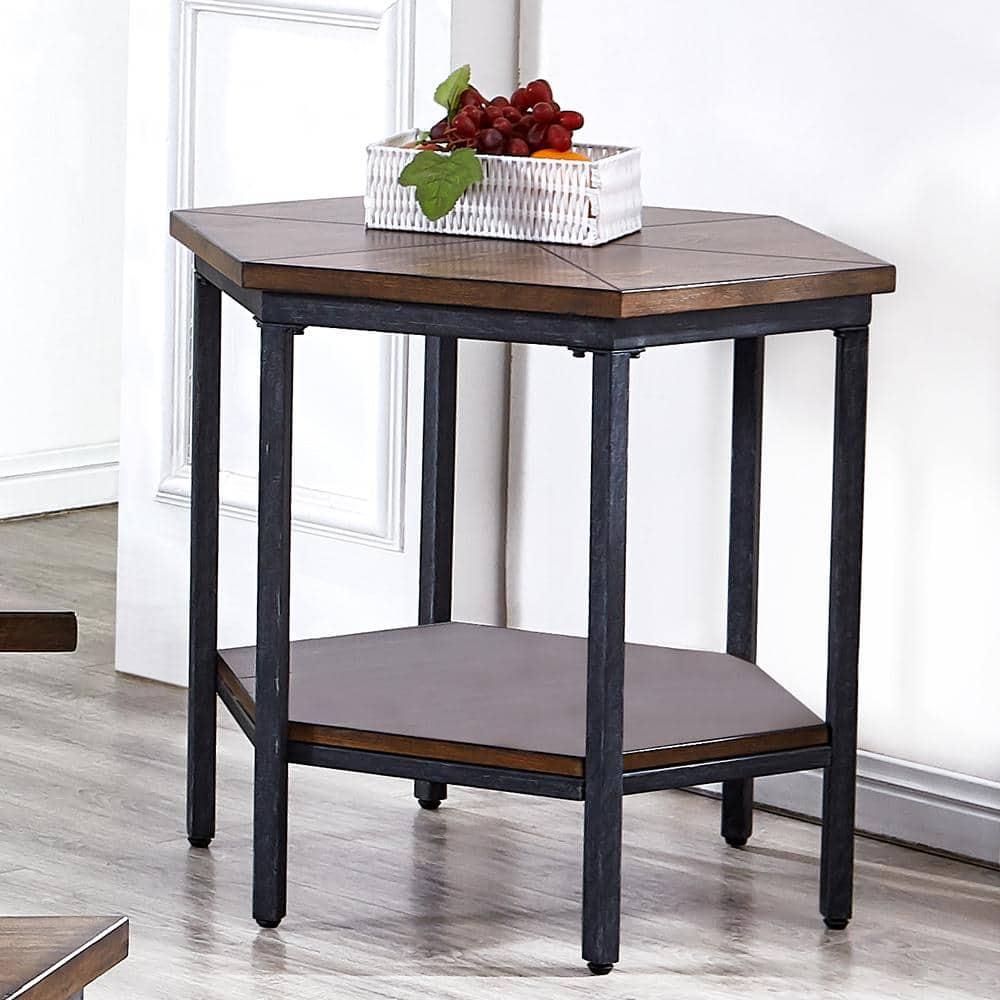 Ultimo Hexagon End Table Metal Brown - Steve Silver Co.: Adjustable Height, Wood Top, Dry Dust Care
