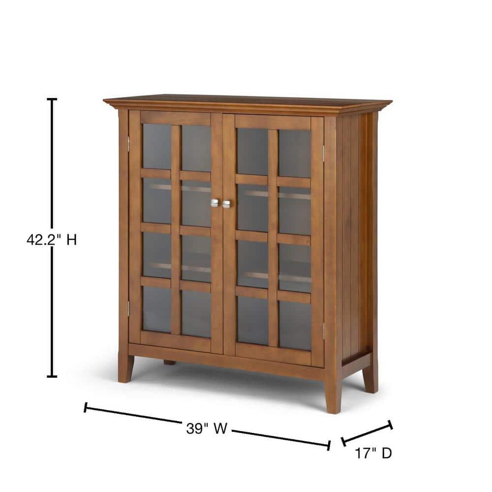 Simpli Home Acadian Solid Wood Shelf Storage Cabinet with Glass Doors and Adjustable Shelves