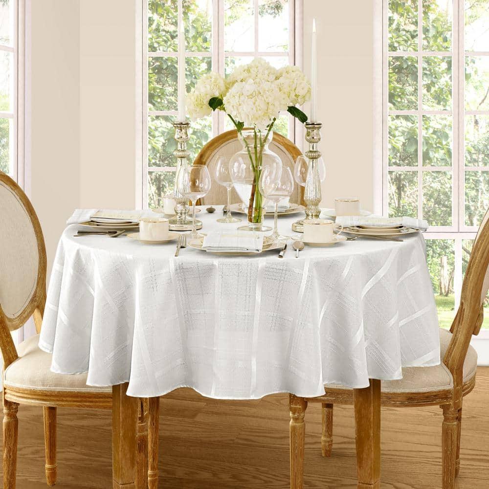 Elegance Plaid Stain & Water Resistant Tablecloth - 60" x 84" Oval - White - Elrene Home Fashions