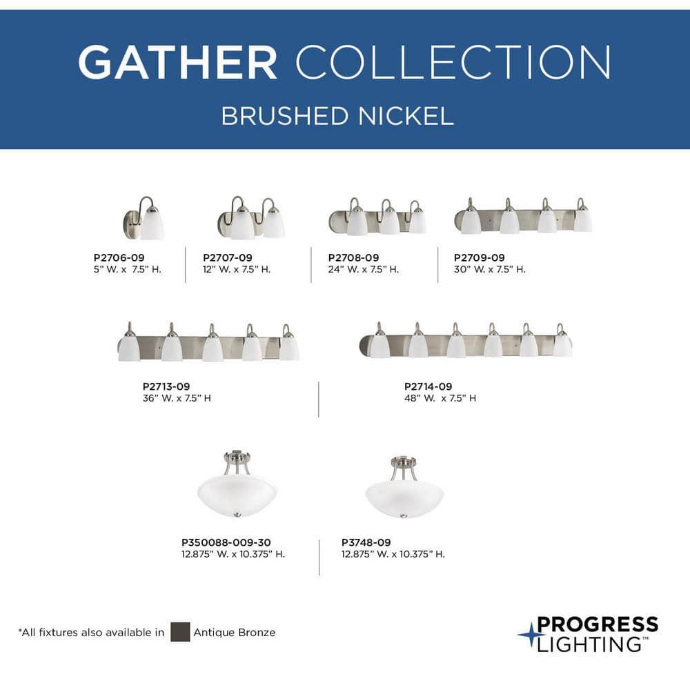 Progress Lighting Gather 2-Light Bath Bracket, Brushed Nickel, Etched Glass Shade