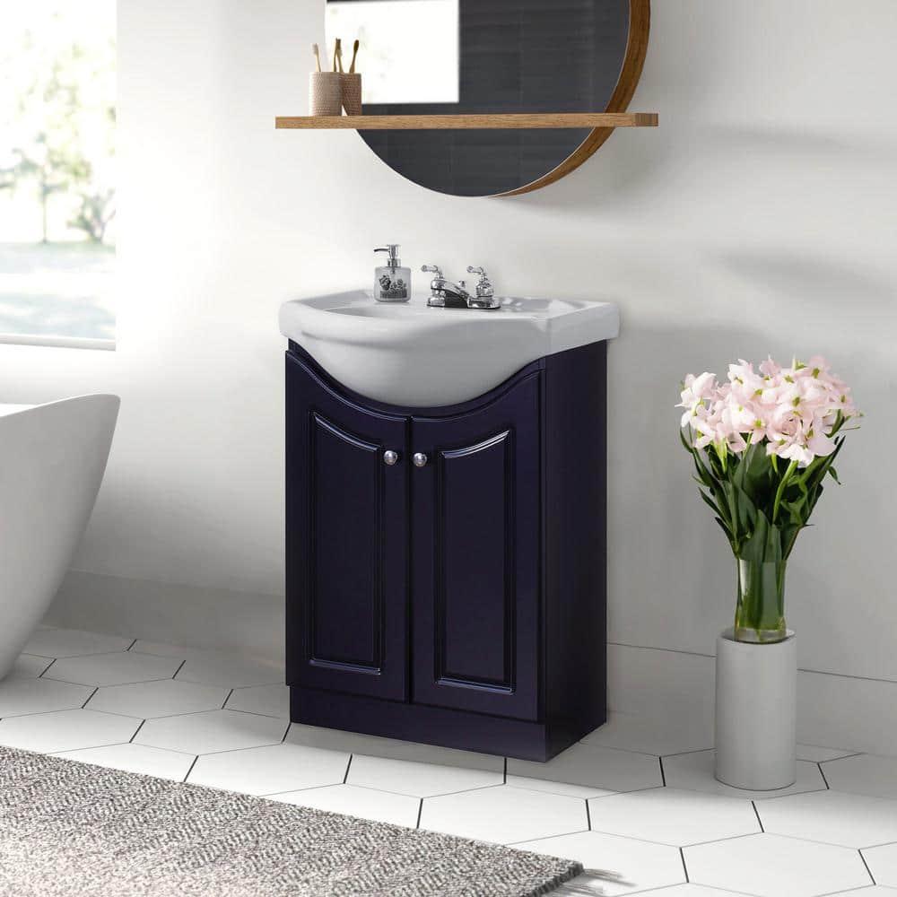 Elanor 24" W x 19" D x 34" H Semi-Contemporary Euro Vanity in Satin Black with Ceramic Vanity Top in White