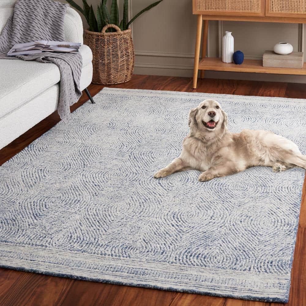 SAFAVIEH Abstract Caelestinus Ogee Wool Area Rug, Ivory/Navy, 5' x 8'