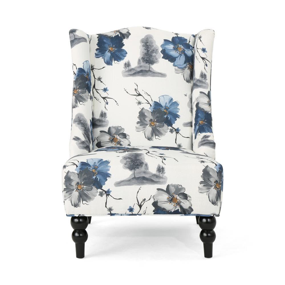 Toddman High-Back Club Chair Floral Print Blue - Christopher Knight Home: Upholstered, Birch Wood Legs