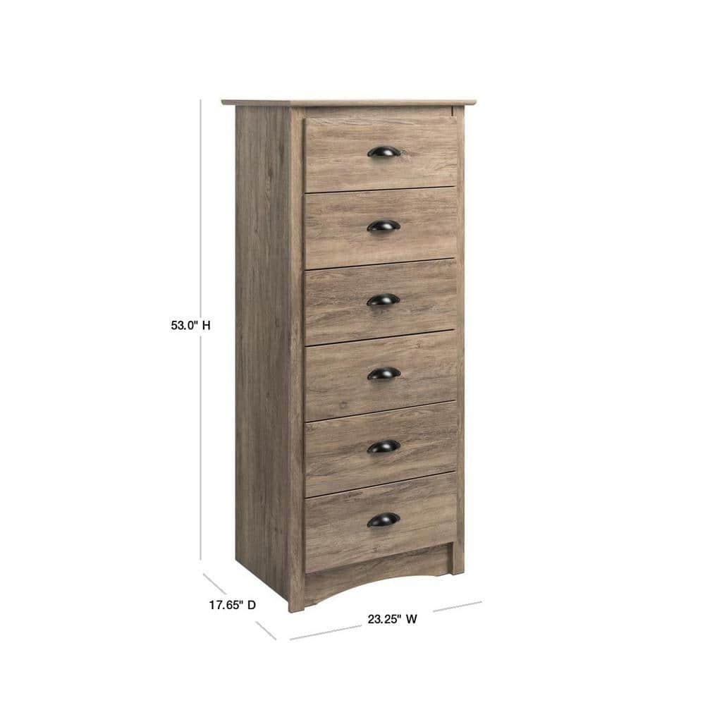 Tall 6 Drawer Chest Drifted Gray - Prepac: Space-Saving Bedroom Storage Furniture
