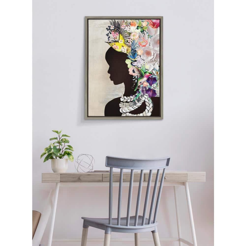 Kate and Laurel Sylvie Natural Woman Framed Canvas by Nikki Chu, 18x24, Gray