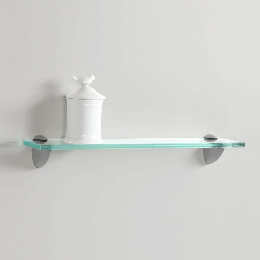 InPlace Glass Bracketed Wall Shelf, Clear Glass Floating Shelf, 18" W x 3" D x 2" H