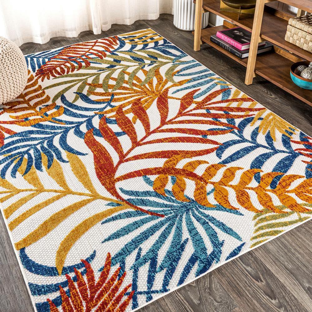 JONATHAN Y Tropics Palm Leaves Indoor/Outdoor Cream/Orange 5 ft. x 8 ft. Area Rug