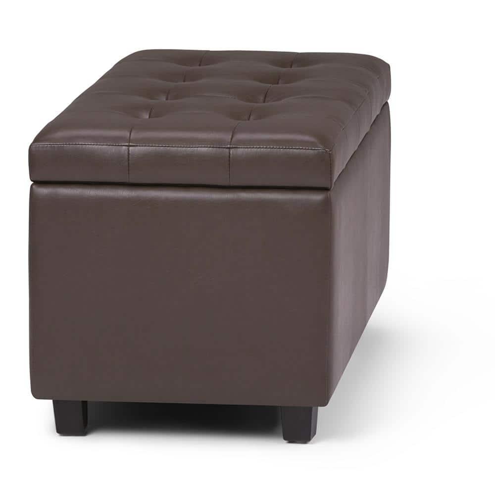 Simpli Home Cosmopolitan 34"W Upholstered Storage Ottoman with Tufted Design and Large Interior Storage