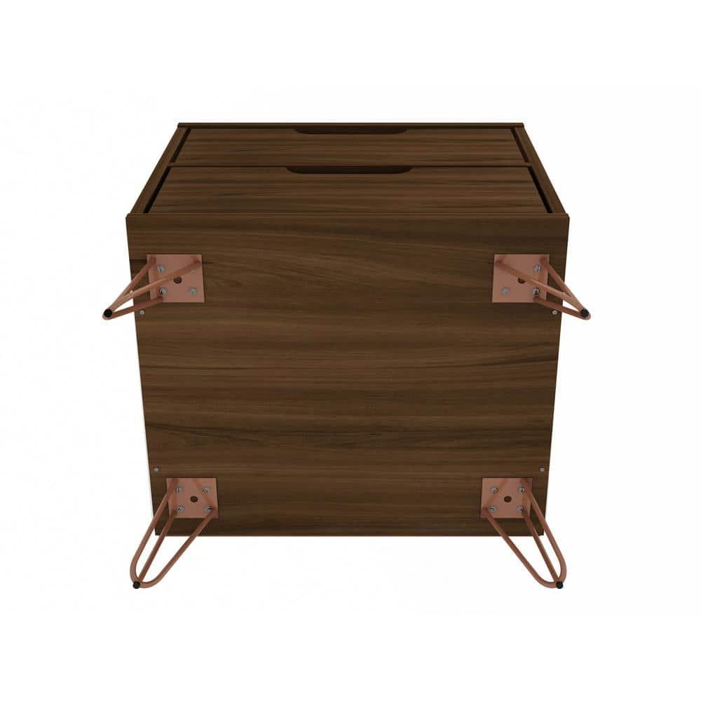 Set of 2 Rockefeller 2 Drawer Nightstands Brown - Manhattan Comfort: Mid-Century Design, Metal Legs, MDF Construction