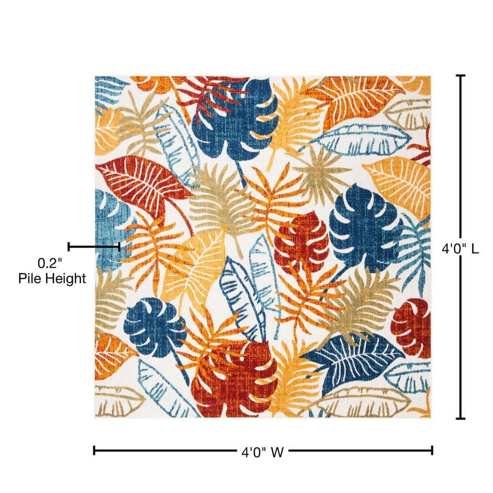 Cabana CBN831 Power Loomed Indoor/Outdoor Area Rug - Creme/Red - 4'x4' - Safavieh