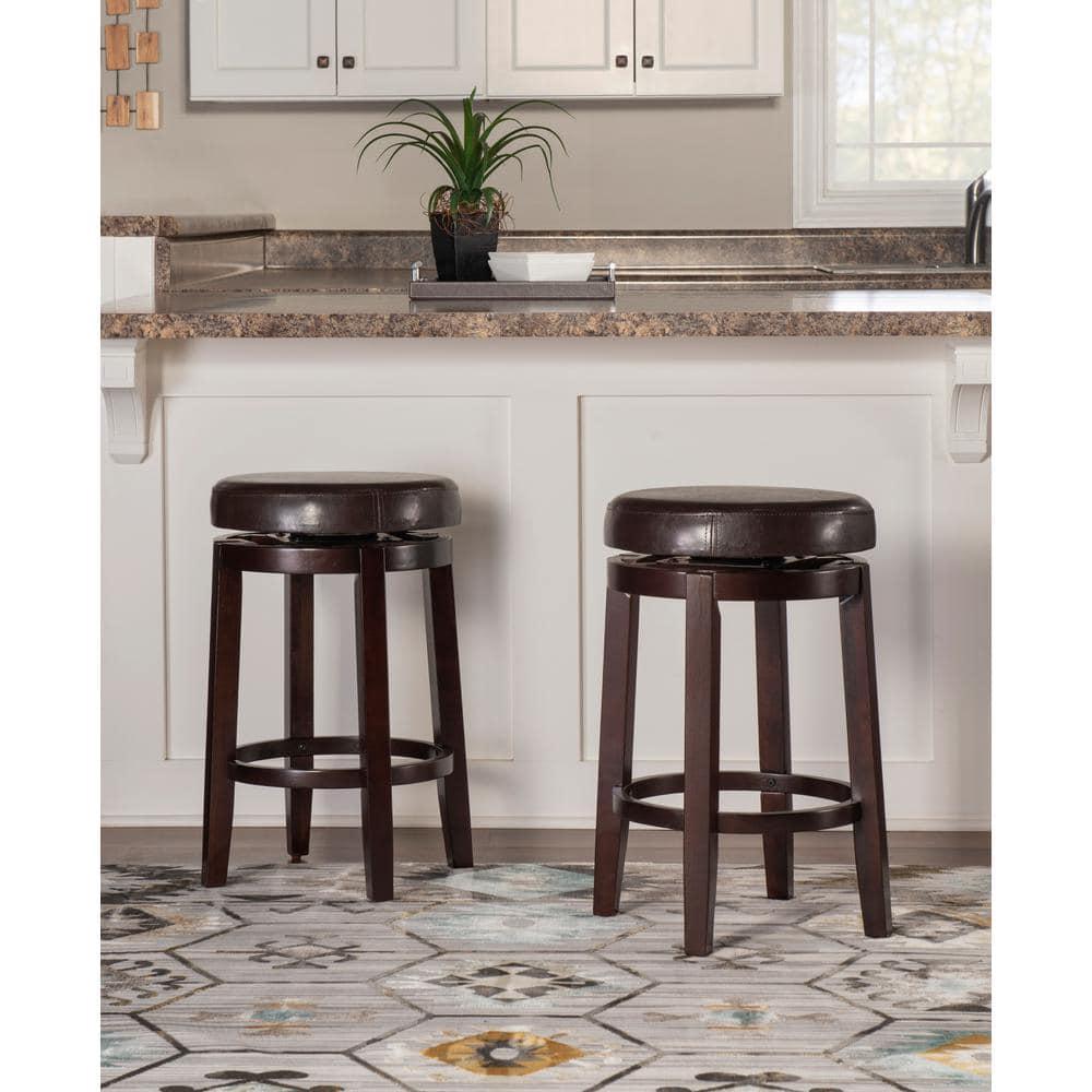 Linon Maya Faux Leather Swivel Backless Counter Height Barstool Brown: Upholstered, Wood Legs, 225 lbs Capacity