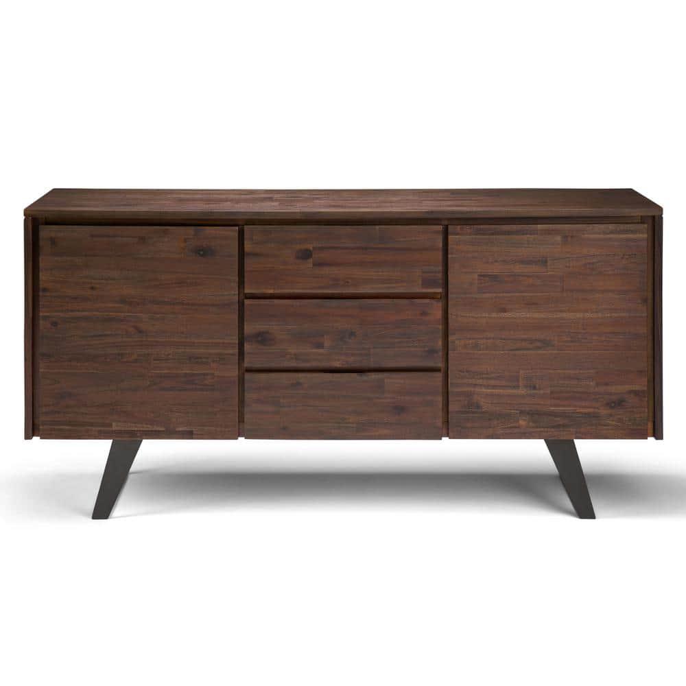 Simpli Home Lowry 60"W Solid Wood Modern Industrial 2-Door Sideboard Buffet with 3 Center Drawers