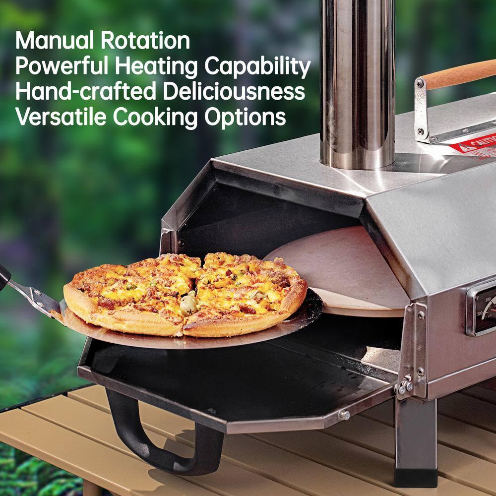 Enyopro 12" Semi-Automatic Outdoor Pizza Oven, Portable Wood-Fired Pizza Maker with Manual Rotating Turntable, Temperature Gauge for Stone-Baked Pizzas, Steak, Bread, Garden & Outdoor Use