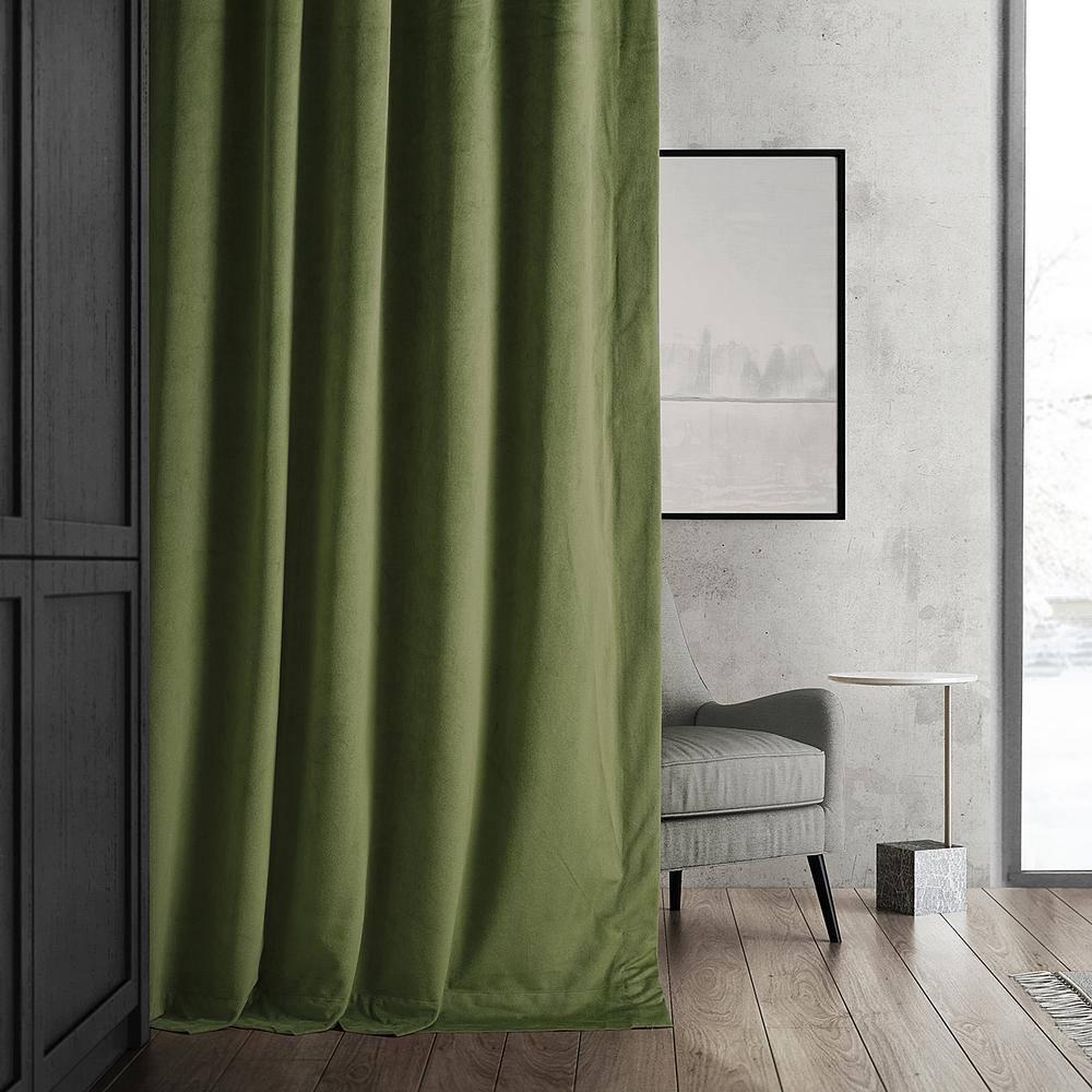 Half Price Drapes Signature Basque Green Velvet Blackout Curtains For Bedroom(1 Panel), 50WX 96L
