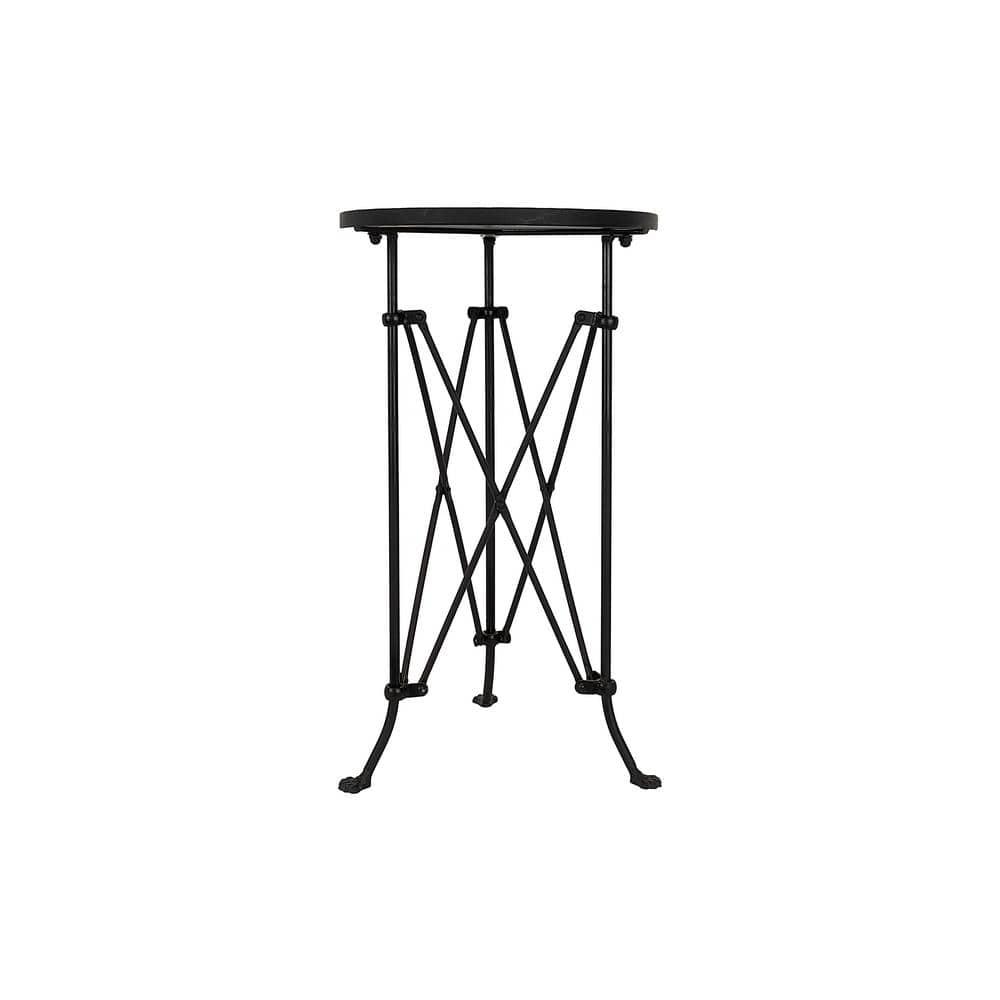 Storied Home Round Metal Side Accent Table with Claw Feet Black: Antique Drum Style, Bedside Use, Nesting Feature