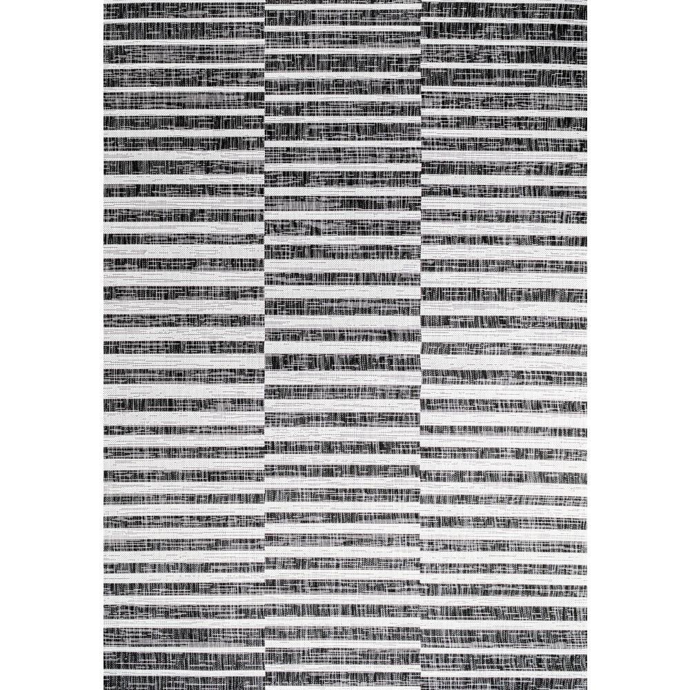8'x10' Sukie Modern Offset Stripe Indoor/Outdoor Area Rug, Black/Ivory - JONATHAN Y