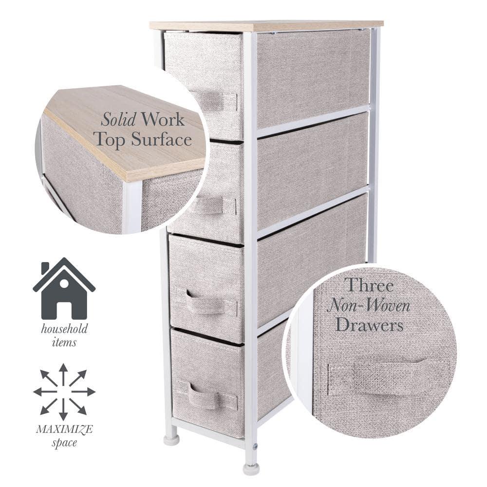 Simplify Adult 4 Drawer Slim Chest Dresser with Fabric Drawers, Beige