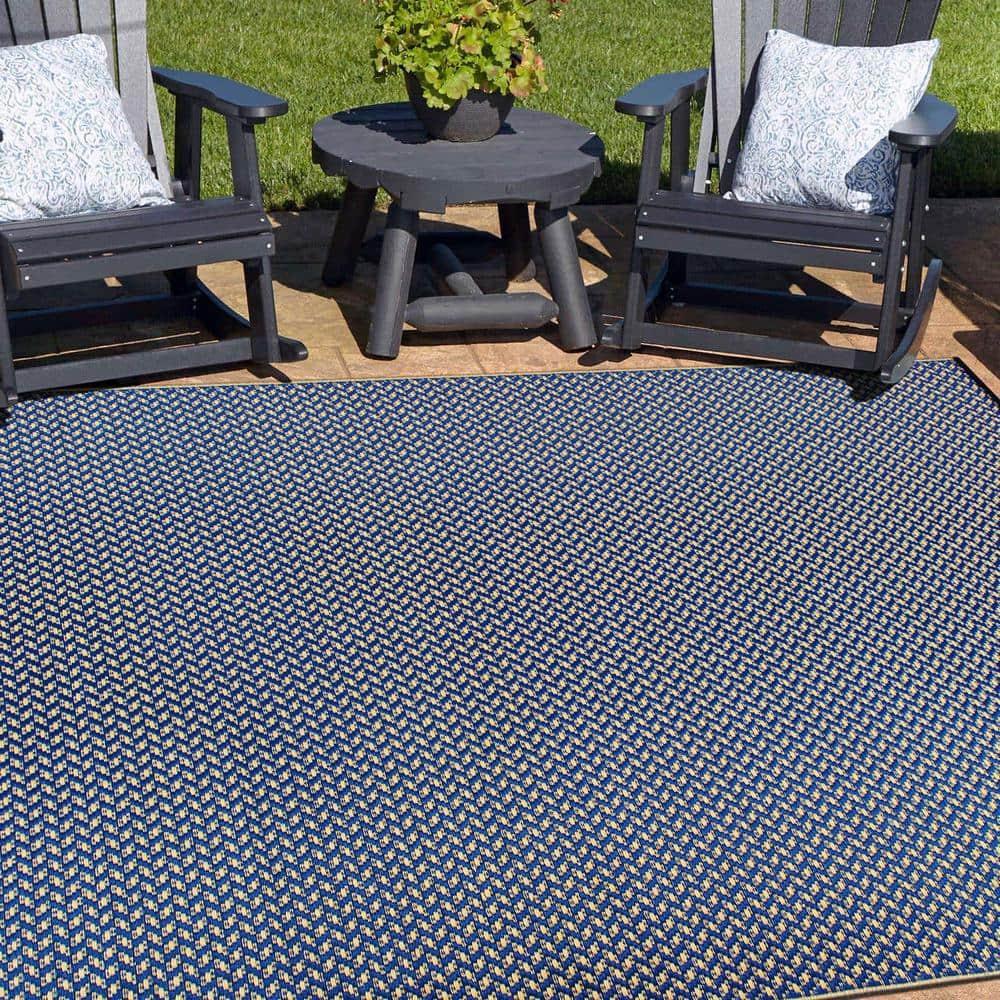 World Rug Gallery Contemporay Solid Reversible Plastic Indoor and Outdoor Rugs - NAVY 5' X 7'