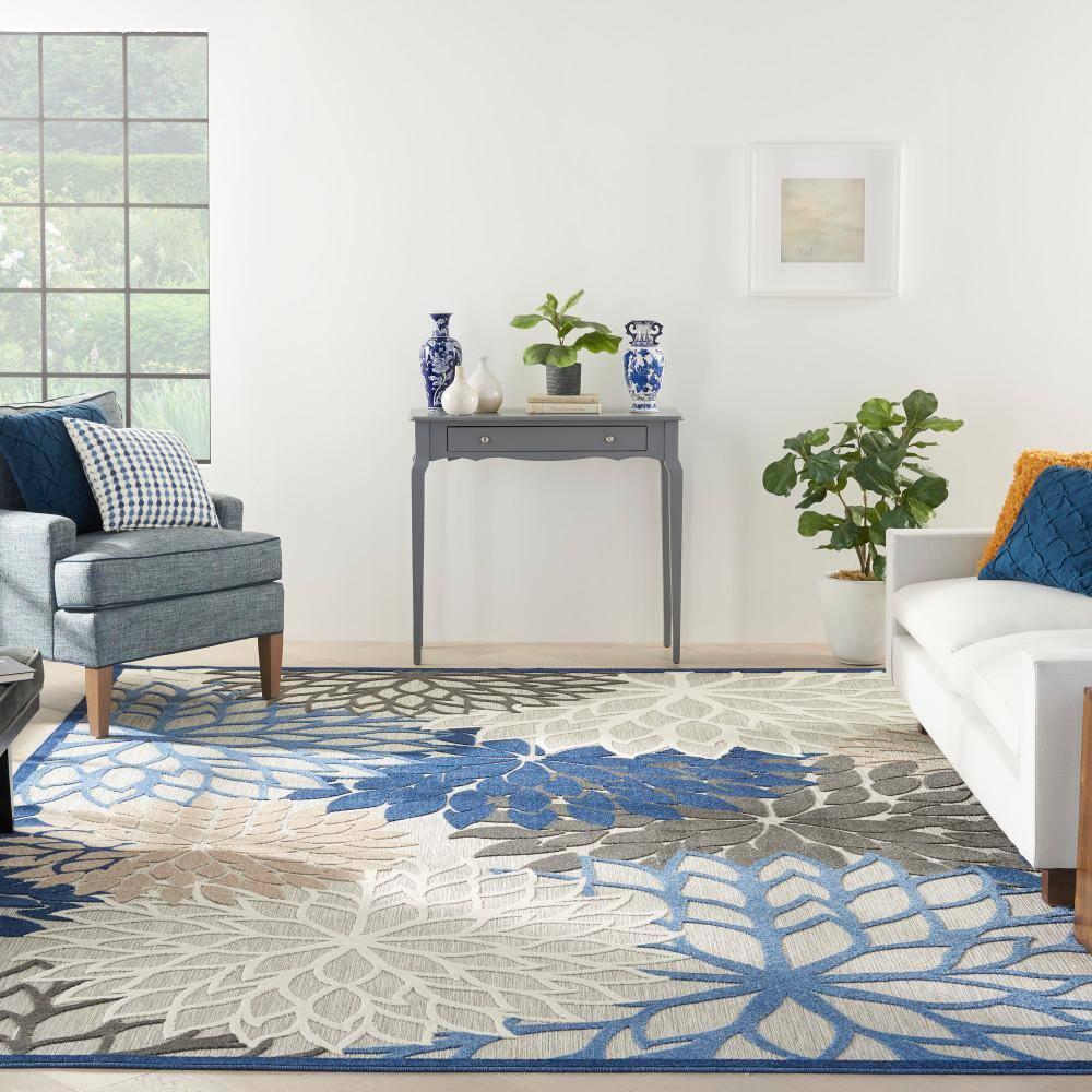 Nourison Aloha Floral 12' x 15' Blue Multicolor Tropical Indoor/Outdoor Area Rug
