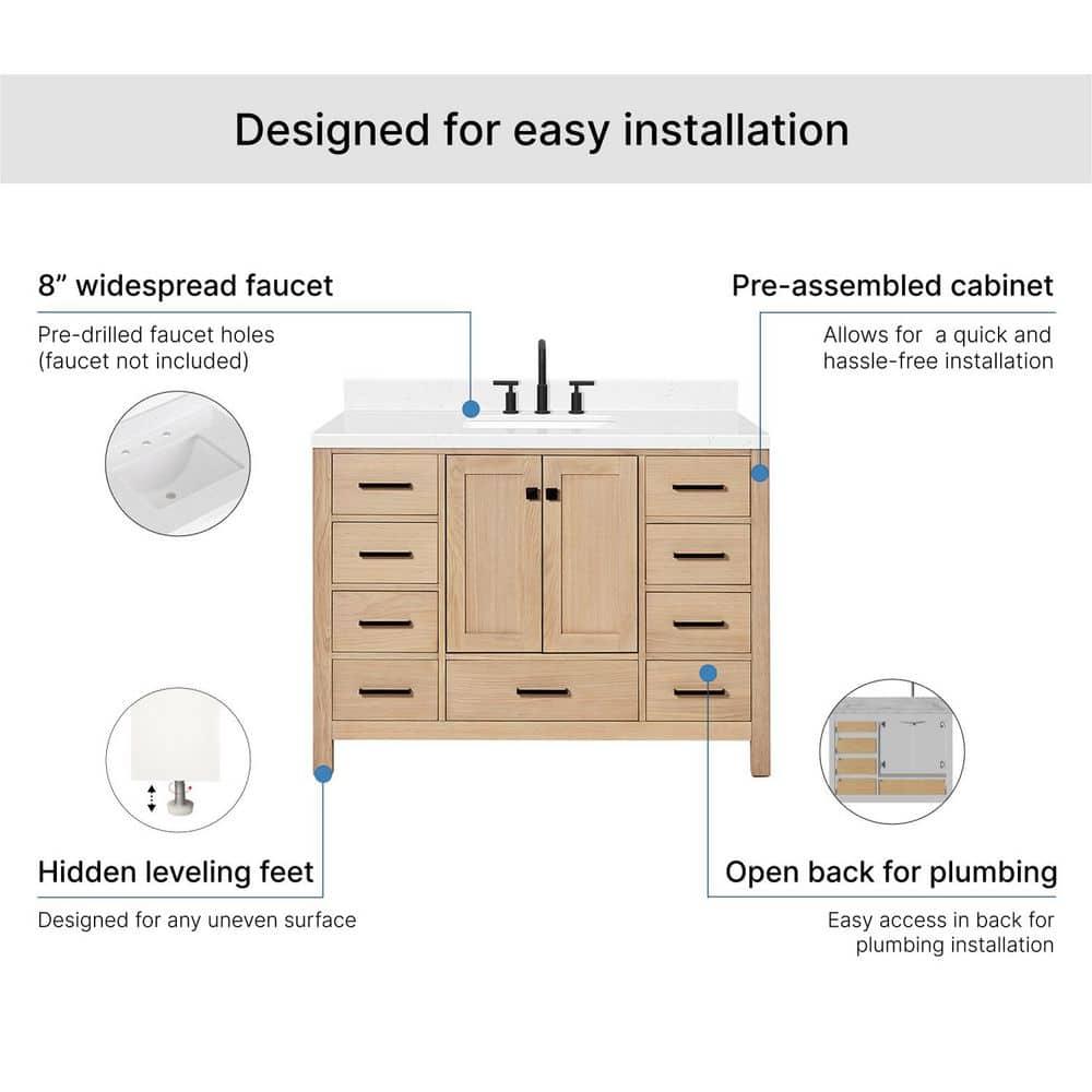 ARIEL Cambridge 48.25 Single Sink Bathroom Vanity with Carrara White Quartz Top