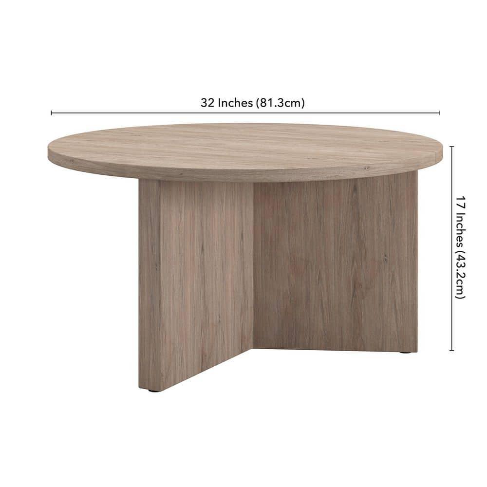 Evelyn&Zoe Anders Easy Assembly Round Medium Density Fiberboard Coffee Table, Antiqued Gray Oak