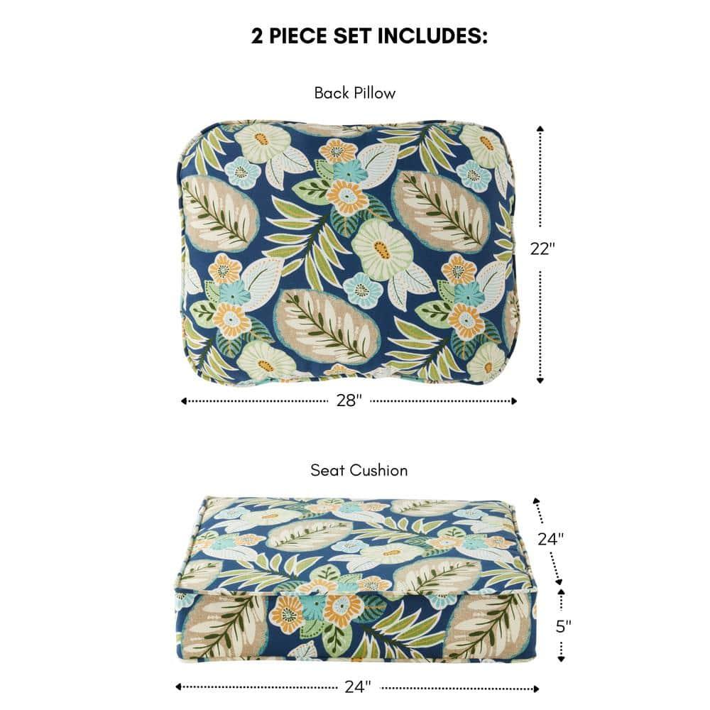 Greendale Home Fashions 2-Piece Marlow Blue Floral 24"W Premium Deep Seat Cushion Set
