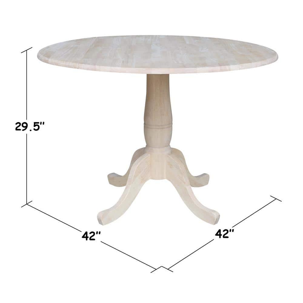 42" Mason Round Dual Dining Table Unfinished - International Concepts: Parawood, Drop Leaves
