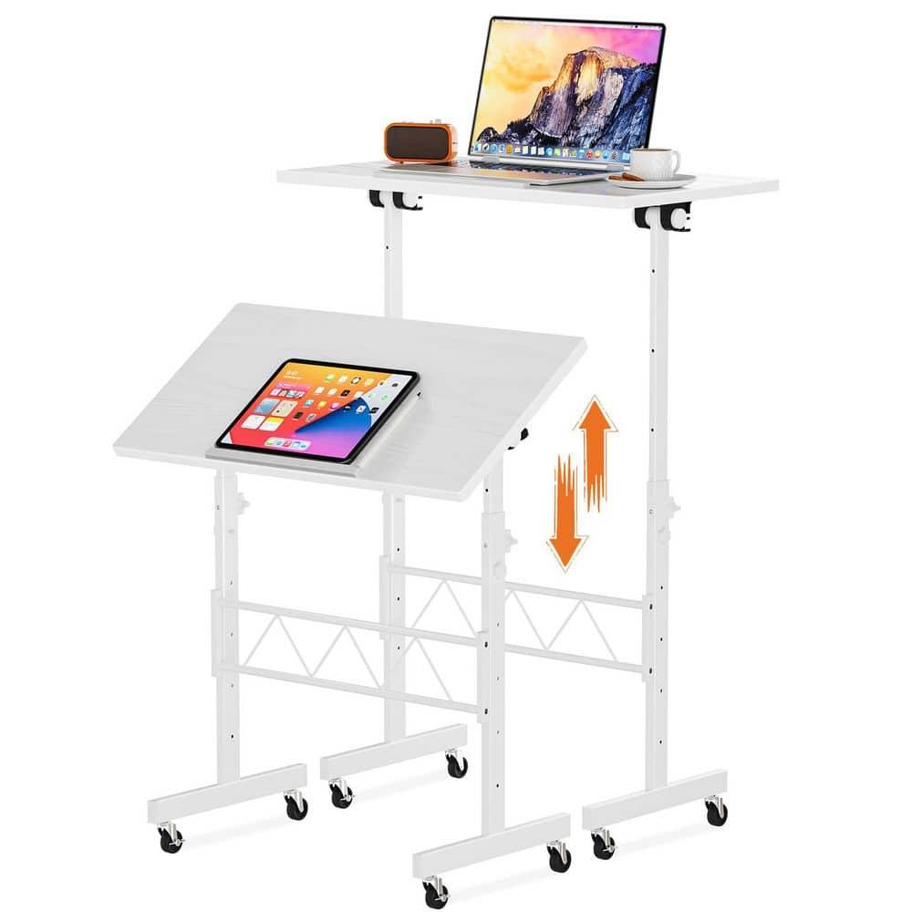 COMHOMA 32'' Small Desk, Study Writing Table for Small Space, Save Space Office Desk with Metal Legs, White