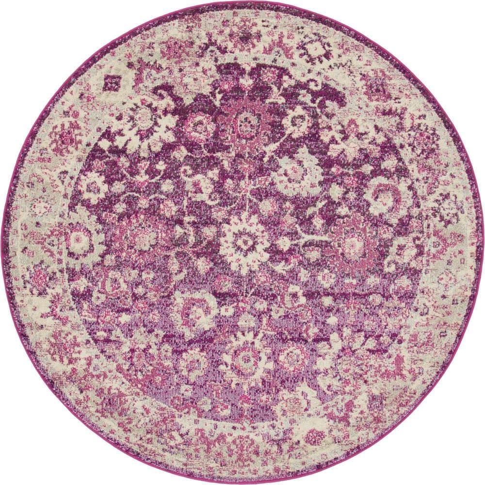 Unique Loom Penrose Collection Area Rug - Krystle (6' 1" Round Purple/Ivory)