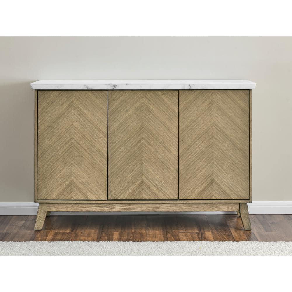 Steve Silver Vida Indoor Mid Century Modern Sideboard with Genuine Marble Top, Burnished Blonde