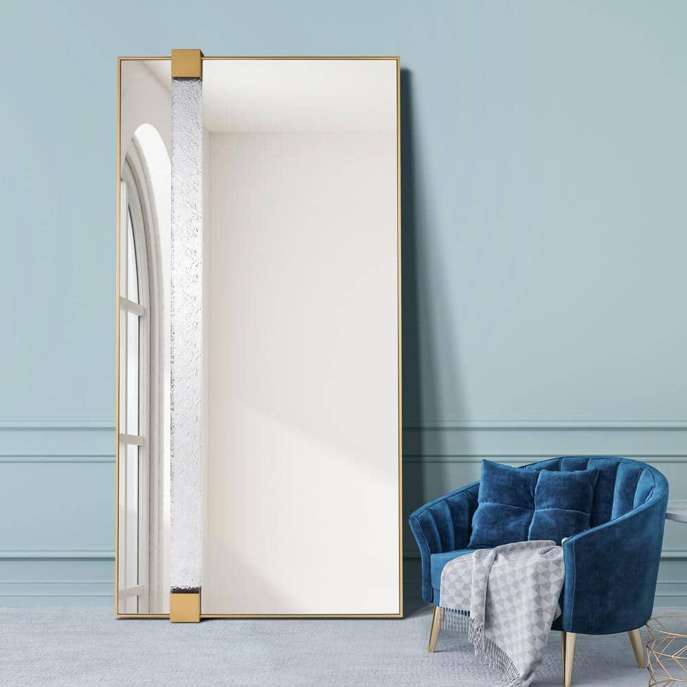 Empire Art Direct "Gleaming Horizon Wall Mirror" 40"x80" with Textured Acrylic Embellished, on Gold Iron Frame