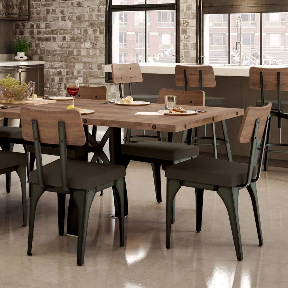Amisco Symmetry Dining Chair - Dark Brown Grey Polyester / Light Brown Distressed Wood / Dark Grey Metal (Set of 2)