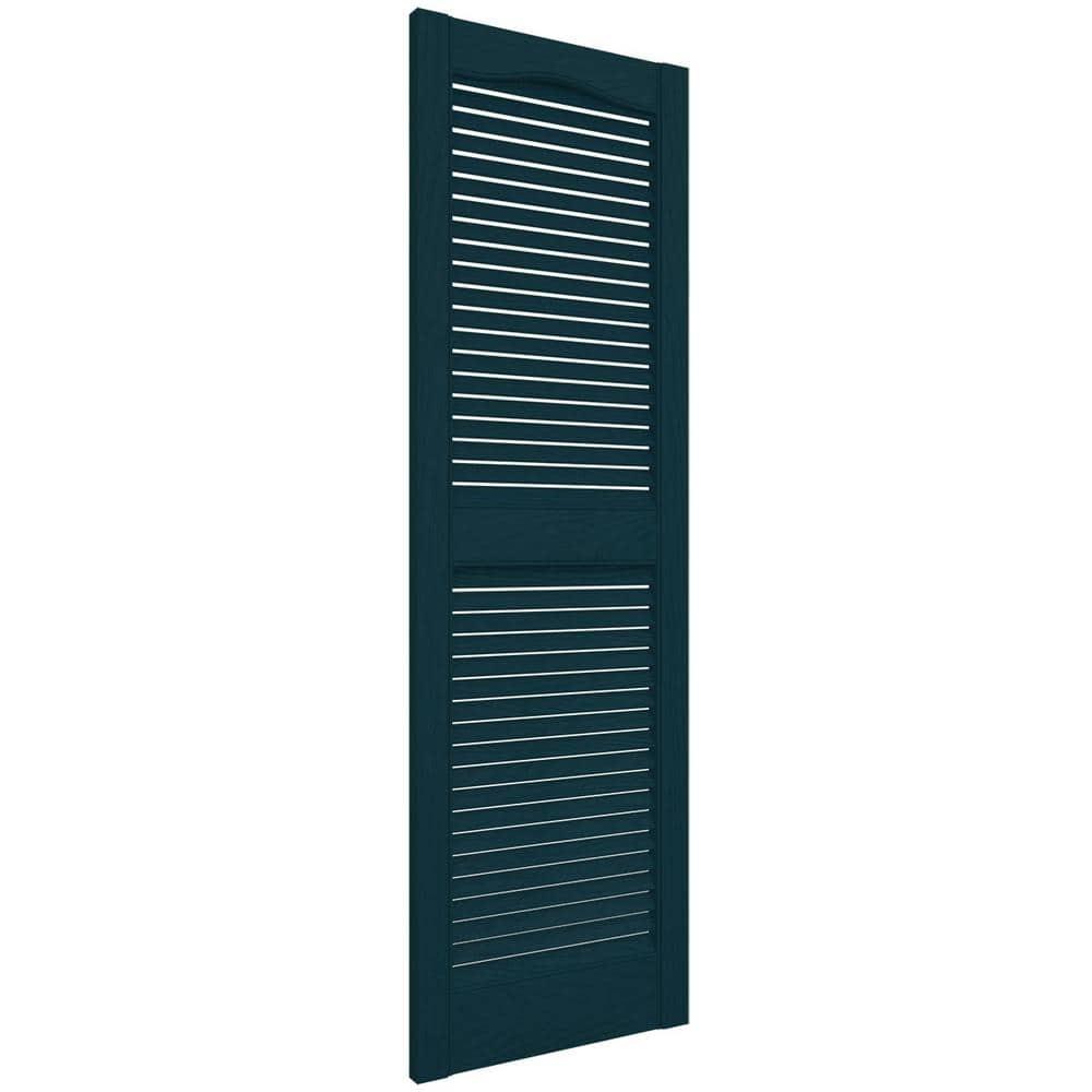 14.5 in. x 36 in. Louvered Vinyl Exterior Shutters Pair in Midnight Blue