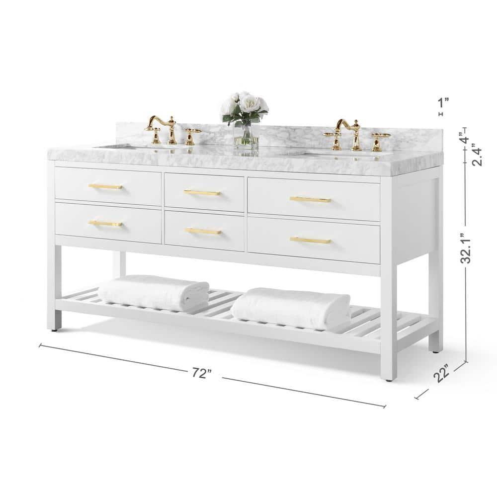 Ancerre Designs Elizabeth 72" Bathroom Vanity Set with Gold Hardware in White