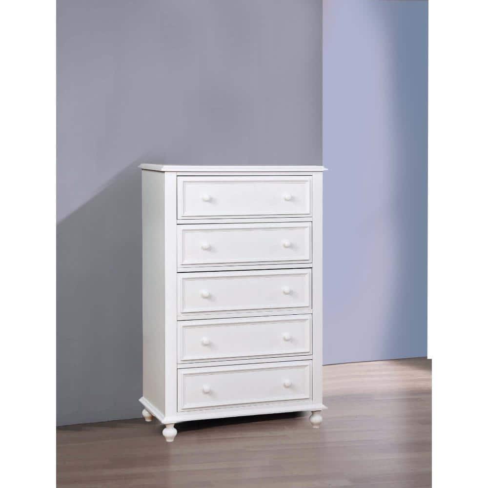 Benzara BM165991 Wooden 5 Drawers Chest, White - 50 x 32 x 17 in.