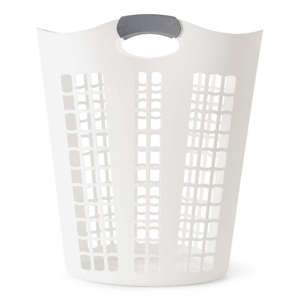 Gracious Living Gracious Living Easy Carry Flex 87 L Plastic Laundry Hamper, White (2 Pack) (Set of 2)