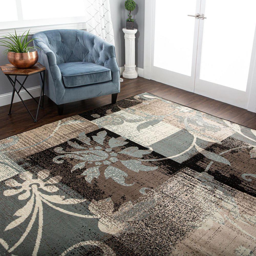 Superior Indoor Area Rug, Jute Backed, Perfect for Office, Living/Dining Room, Bedroom, Kitchen, Hallway, Entryway, Floor, Modern Floral Patchwork Decor, Pastiche Collection, 4' x 6', Beige