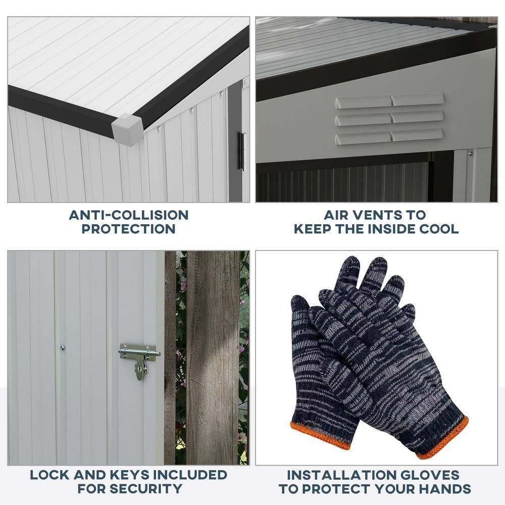 HLILish Outsunny 4' X 7.7' Metal Outdoor Storage Shed, Lean To Storage Shed, Garden Tool Storage House With Lockable Door And 2 Air Vents For Backyard, Patio, Lawn