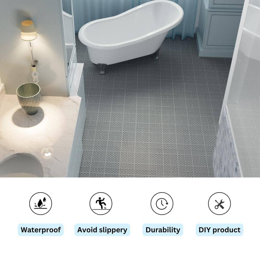 LoLado 12Pcs Plastic Interlocking Deck Tiles 12" x 12" Rosette Pattern Waterproof Outdoor All Weather Anti-slip Tiles for Bathroom Shower Balcony Porch, Gray