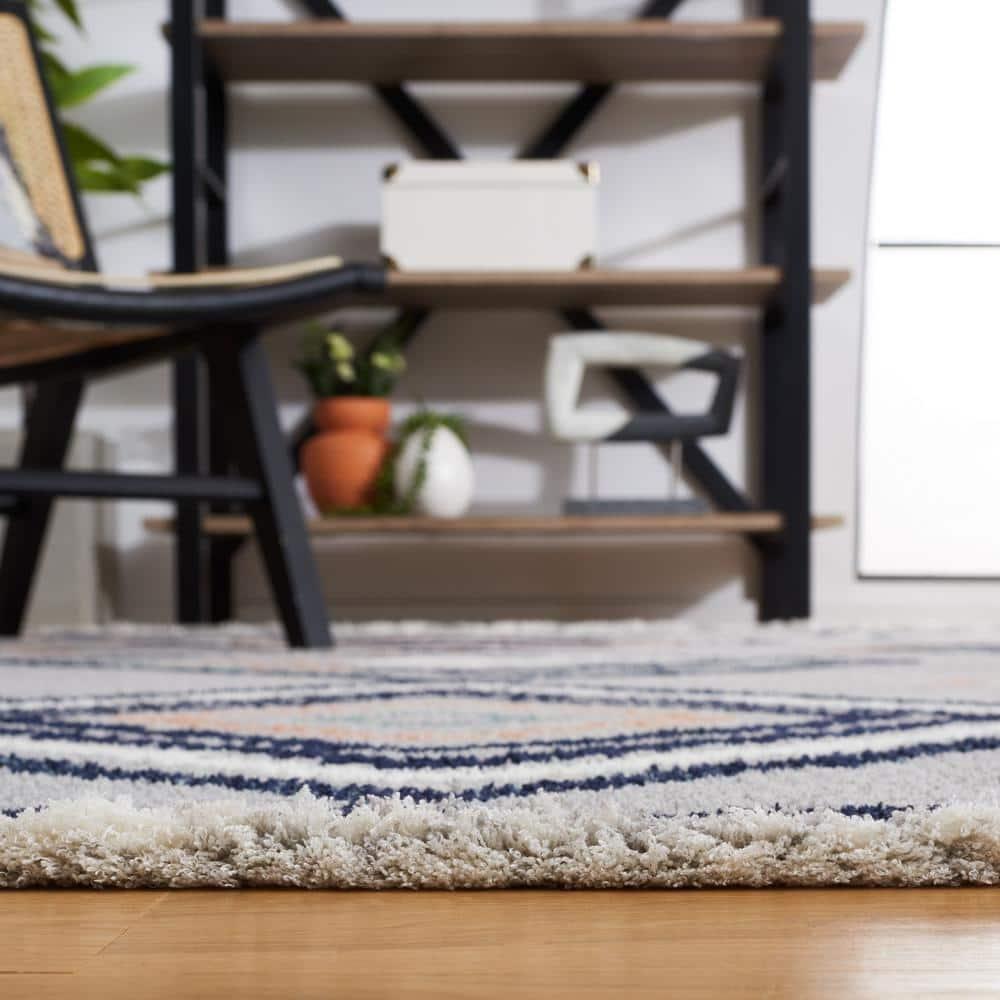 SAFAVIEH Marrakesh Naomi Southwestern Polyester Area Rug, Grey/Blue Rust, 9' x 12'