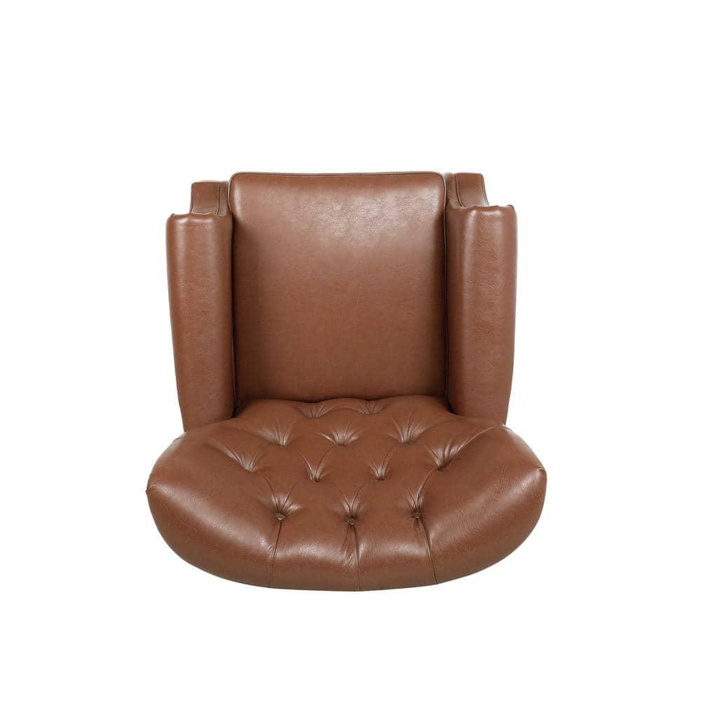 Noble House Torrens Standard Faux Leather Tufted Recliner, Cognac Brown