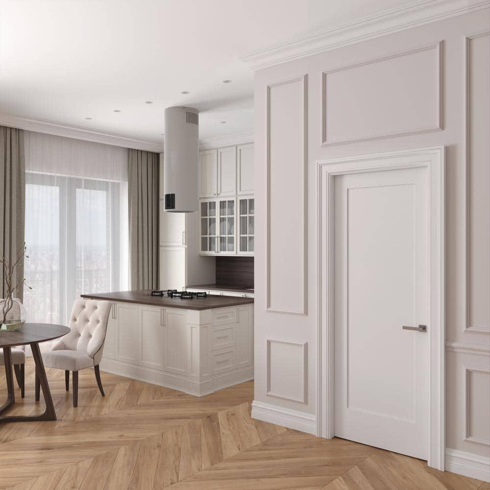 30 in. x 80 in. Left-Handed Solid Core White Primed Composite Single Pre-hung Interior Door Black Hinges