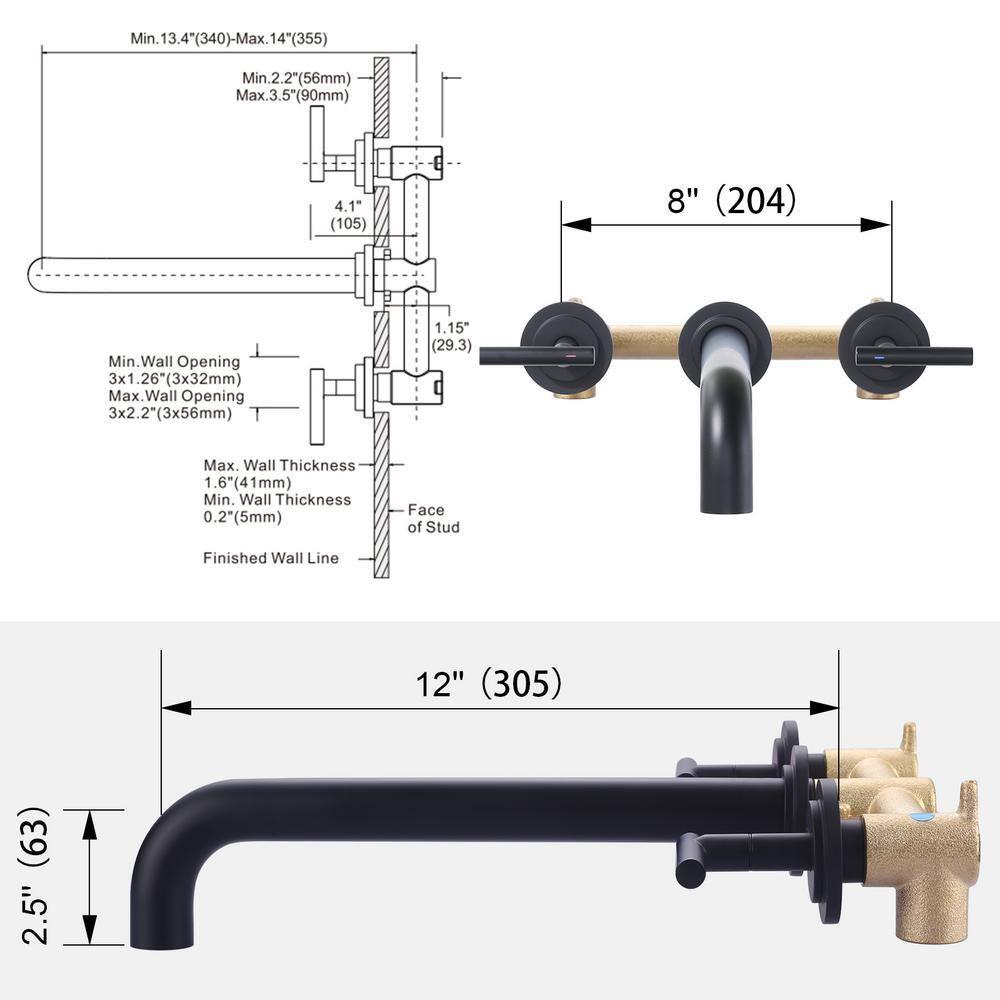 2-Handle 3-Hole Wall Mounted Roman Tub Faucet With 360° Swivel Spout
