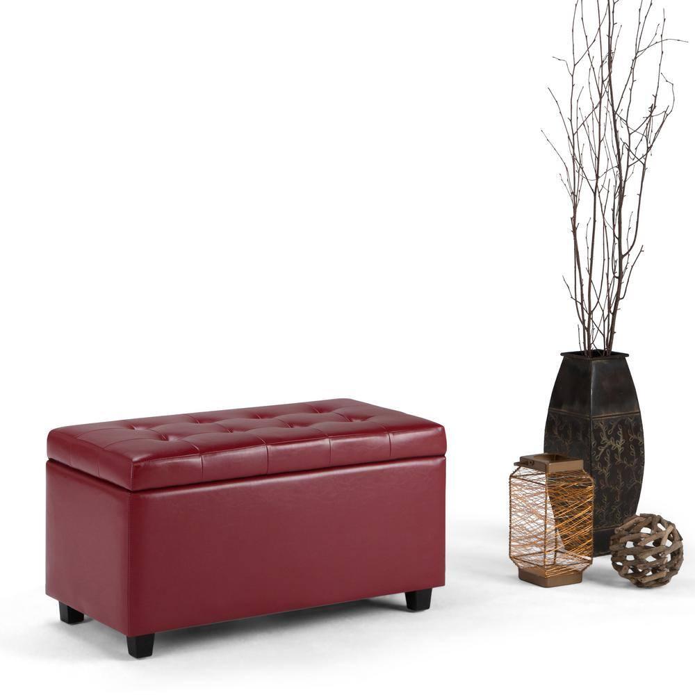 Simpli Home Cosmopolitan 34"W Upholstered Storage Ottoman with Tufted Design and Large Interior Storage