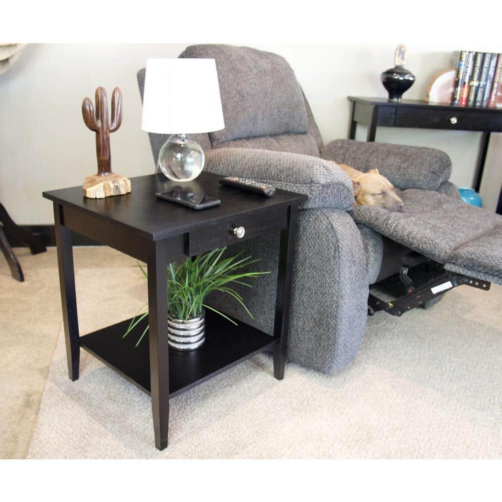 Casual Contemporary Living 2-Tier Solid Acacia End Table with Drawer - Black